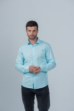 Приталенная рубашка мятного цвета Grossir, модал, GS-252 — GROSSIR, фото 9