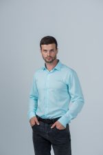 Приталенная рубашка мятного цвета Grossir, модал, GS-252 — GROSSIR, фото 7