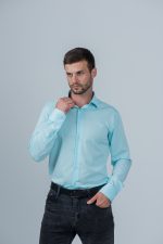 Приталенная рубашка мятного цвета Grossir, модал, GS-252 — GROSSIR, фото 12