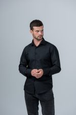 Приталенная рубашка черного цвета Grossir, модал, GS-258 — GROSSIR, фото 2