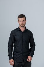 Приталенная рубашка черного цвета Grossir, модал, GS-258 — GROSSIR, фото 5