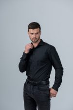 Приталенная рубашка черного цвета Grossir, модал, GS-258 — GROSSIR, фото 3