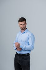 Приталенная голубая рубашка Grossir, модал — GROSSIR, фото 2